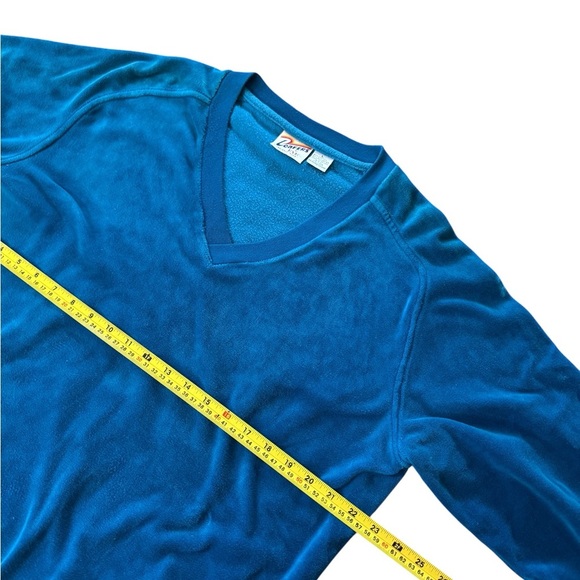 VINTAGE 70s 80s Loafers By RYK Velour Sweater Size Large Blue Beverly Hills - Picture 3 of 5